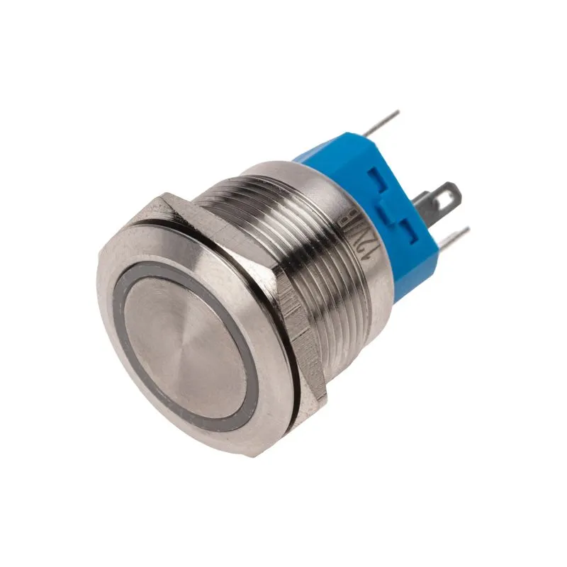 Кнопка антивандальная Ø22 12В(LED) Б/Фикс (5с) OFF-(ON) / ON-(OFF) подсв/синяя REXANT 36-3511