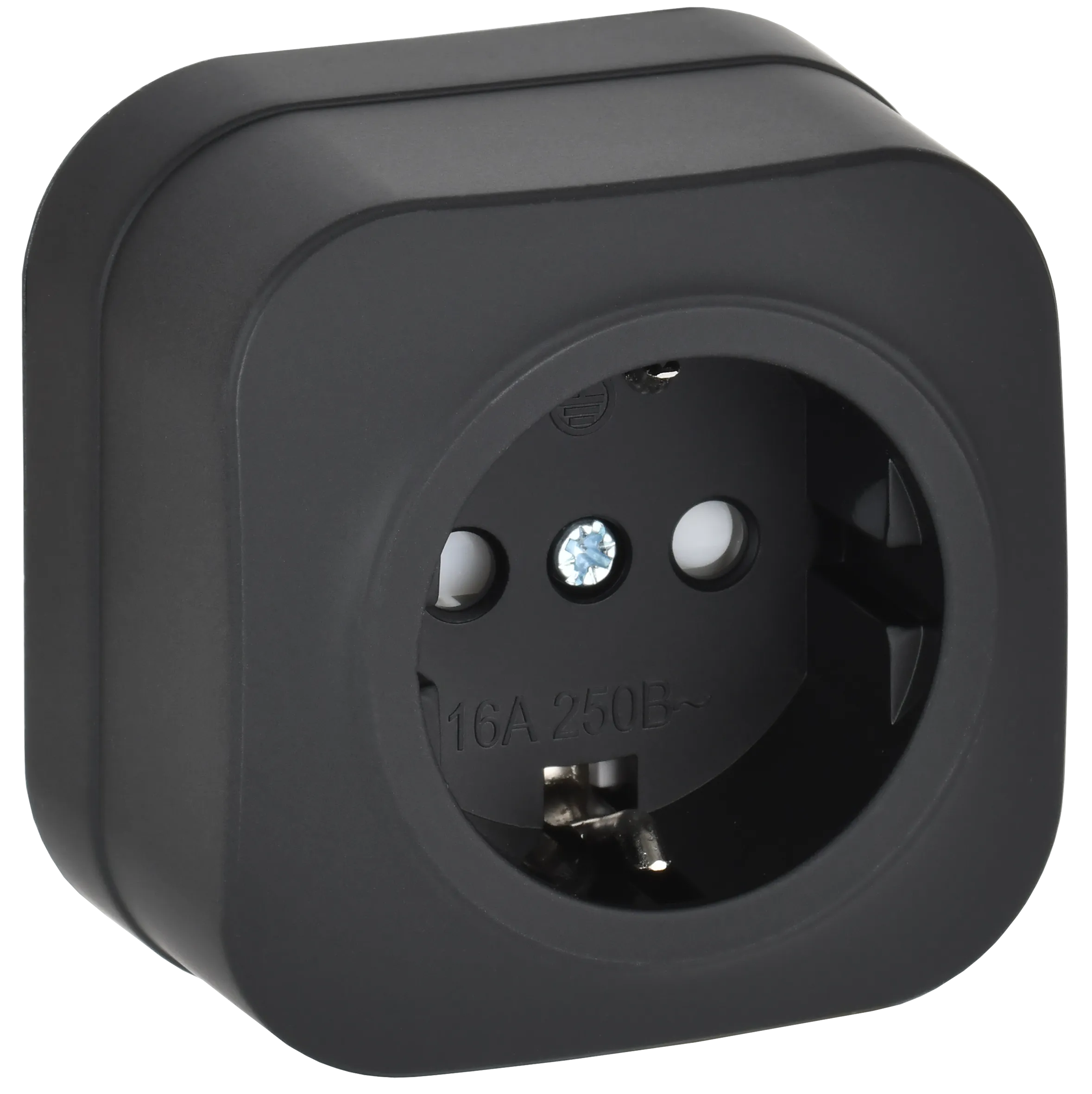 GLORY Розетка 1-местная для открытой установки с заземлением с защитными шторками 16А РСш20-3-ХЧм черный матовый IEK ERH14-K02M-16