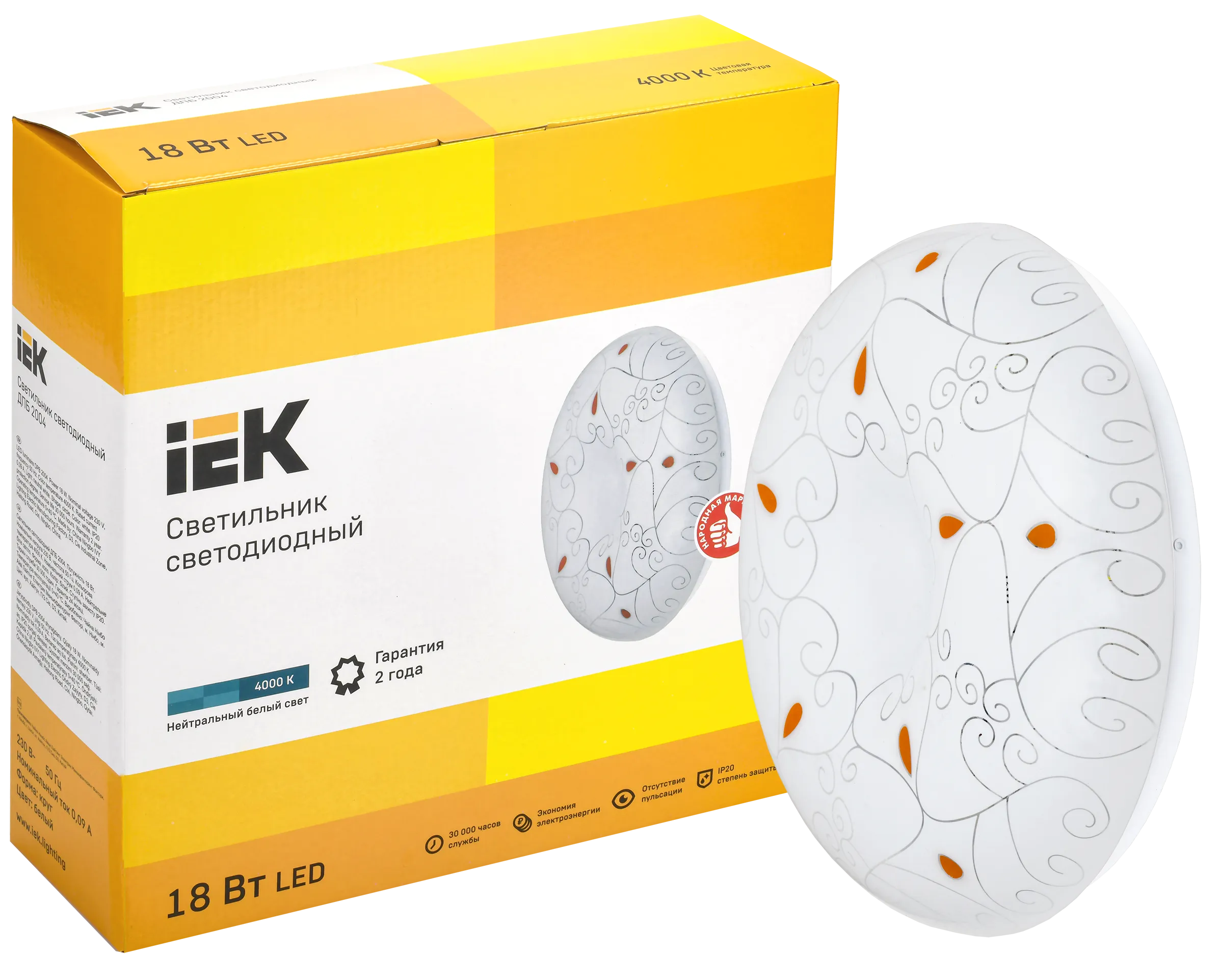 Светильник светодиодный ДПБ 2004 18Вт IP20 4000К круг белый IEK - Фото 2