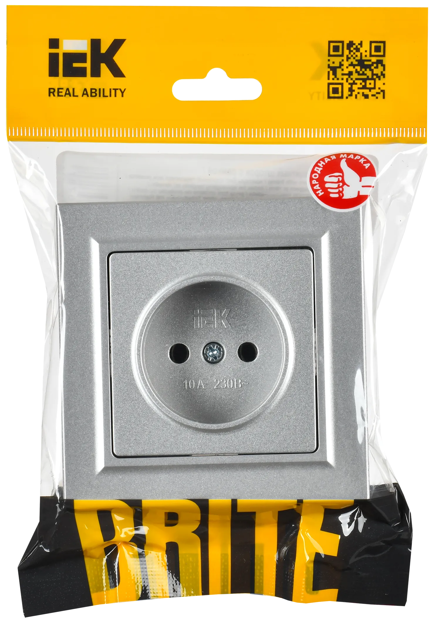 BRITE Розетка 1-местная с заземлением с защитными шторками 16А в сборе РСР14-1-0-БрА алюминий IEK - Фото 2