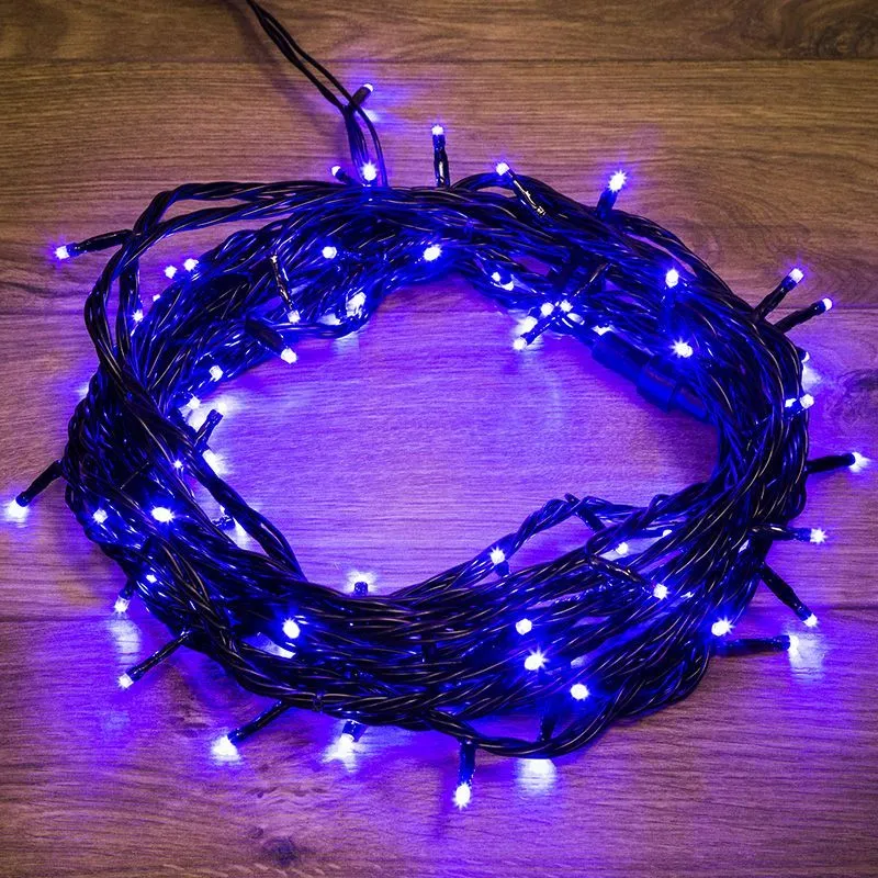 Гирлянда Нить управляемая 10м 100 LED СИНИЙ черный ПВХ IP65 свечение с динамикой 230В контроллер в комплекте NEON-NIGHT 303-133