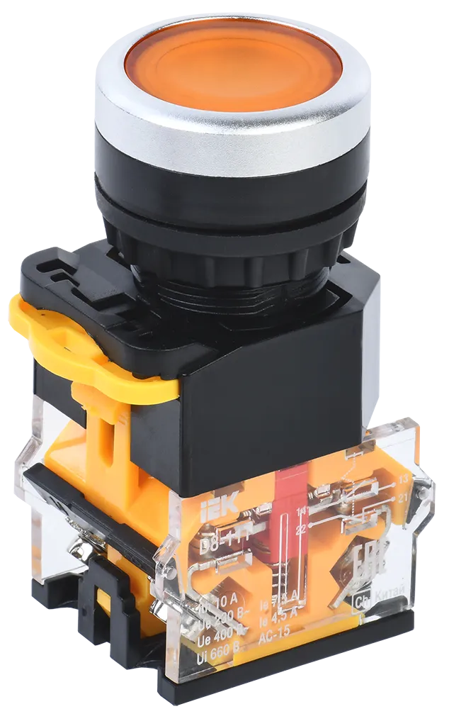 Кнопка управления D8-11T d=22мм 1з+1р с фиксацией желтая IEK