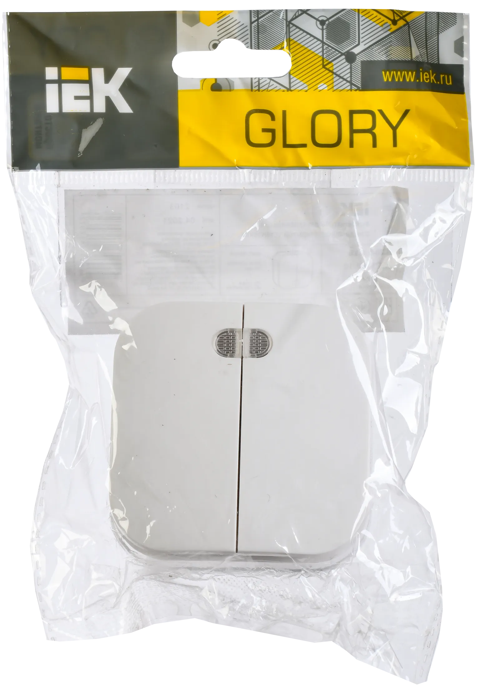 GLORY Выключатель 2-клавишный для открытой установки с индикацией 10А ВС20-2-1-ХБ белый IEK - Фото 2