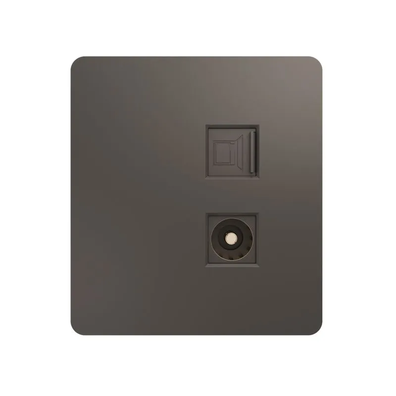 Розетка ROUND компьютерная RJ45 кат6 + TV с/у титан KRANZ KR-78-0722-2