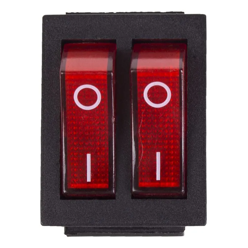 Выключатель клавишный 250V 15А (6с) ON-OFF красный с подсветкой ДВОЙНОЙ (RWB-511, SC-797) REXANT - Фото 2