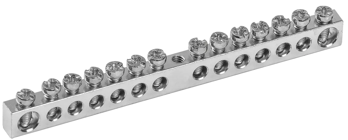 Шина PEN "земля-ноль" 6х9мм 14/1 с никелевым покрытием (14групп/крепеж по центру) IEK