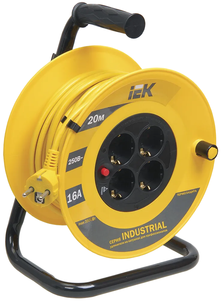 Катушка УК20 4 места с заземлением с термозащитой 3х1,5мм2 "Industrial" 20м IEK