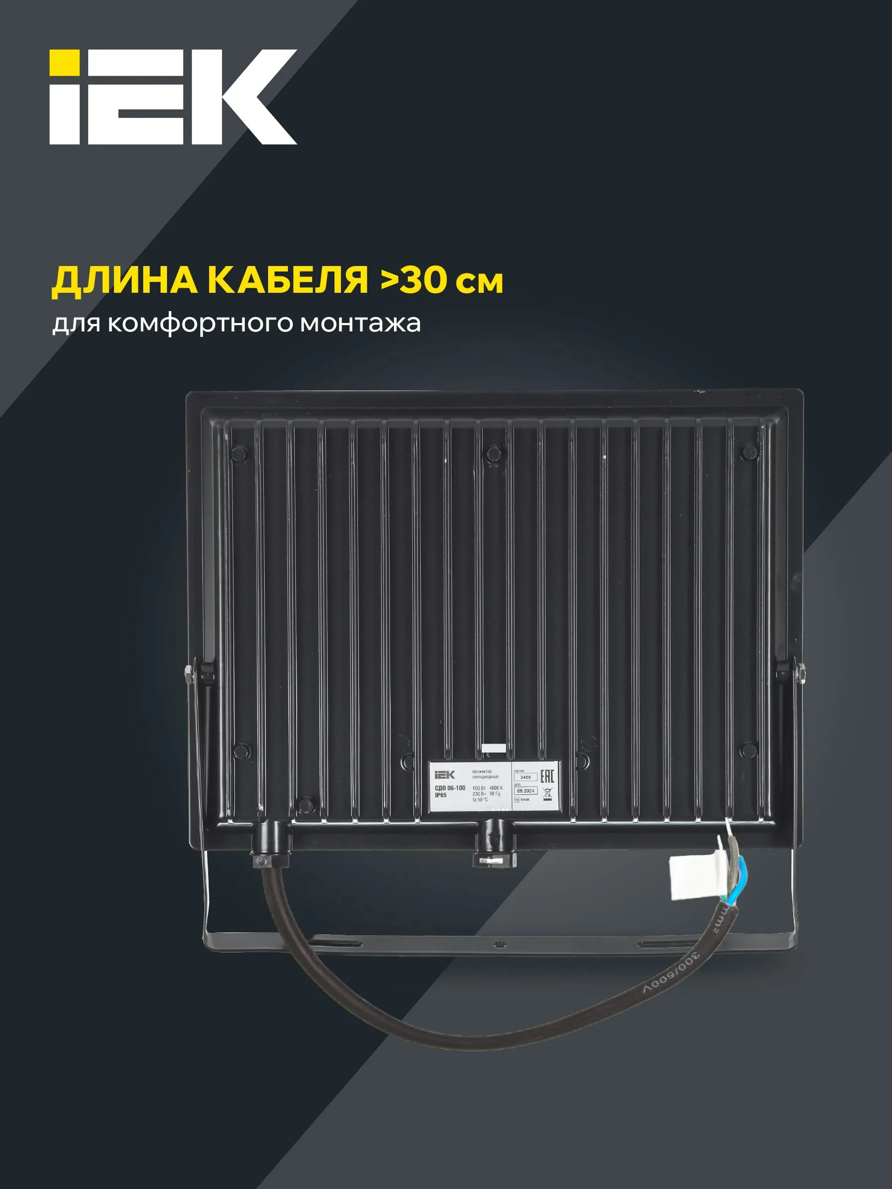 Прожектор СДО 06-100 светодиодный черный IP65 6500 K IEK - Фото 2