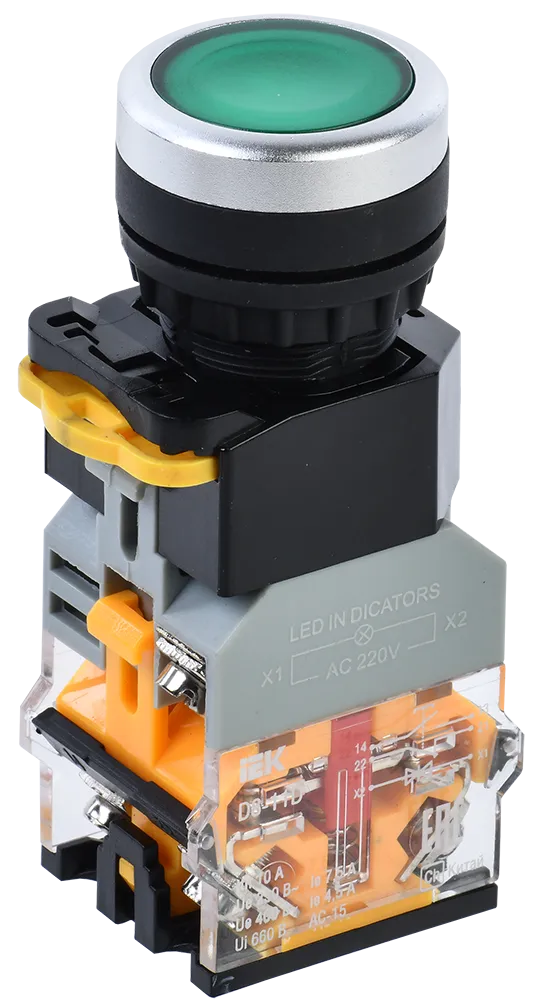 Кнопка управления D8-11D d=22мм 1з+1р с подсветкой зеленая IEK