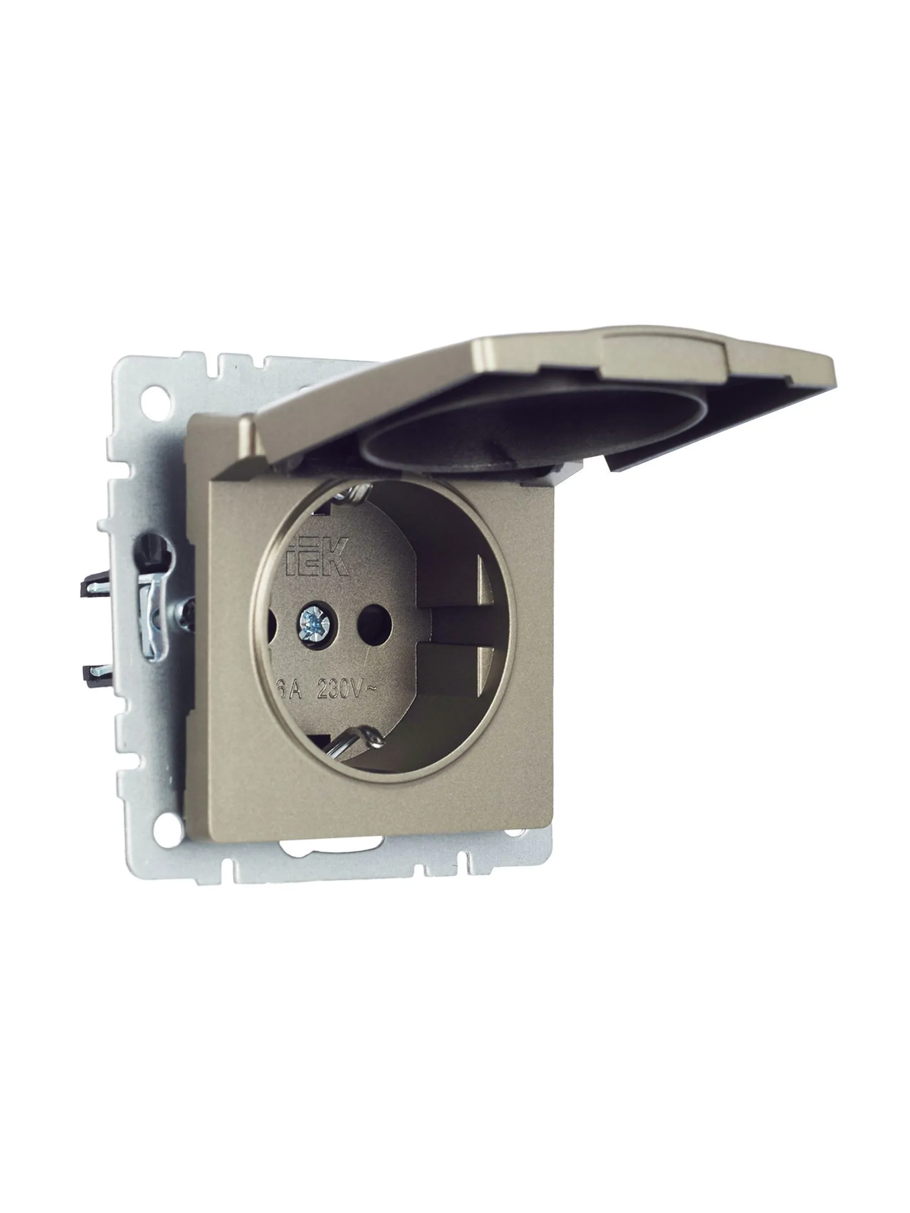 BRITE Розетка 1-местная с заземлением с защитными шторками и крышкой 16А IP20 РСбш10-3-БрШ шампань IEK - Фото 4