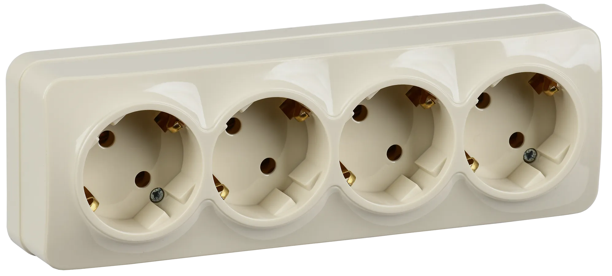 GLORY Розетка 4-местная для открытой установки с заземлением без защитных шторок 16А РС24-3-ХК кремовый IEK