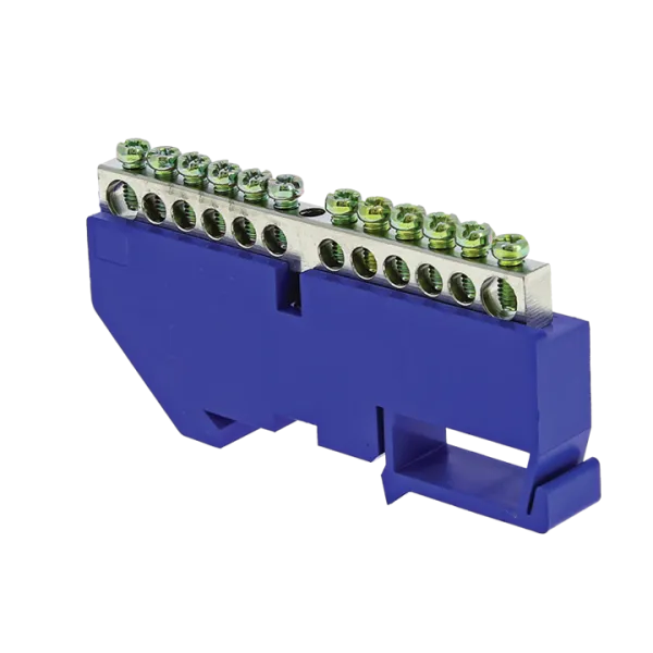 Шина "0" N (6x9мм) 14 отв. цинк синий изолятор на DIN-рейку EKF