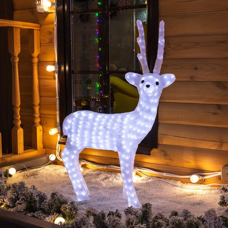 Акриловая светодиодная фигура Снежный олень 100 см, 380 светодиодов, IP 65, понижающий трансформатор в комплекте, NEON-NIGHT - Фото 2