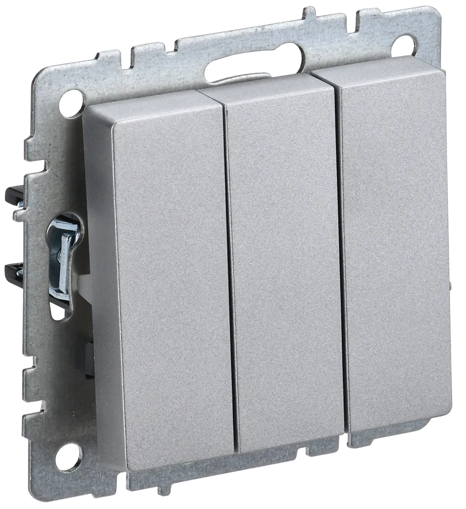 BRITE Выключатель 3-клавишный 10А ВС10-3-0-БрА алюминий IEK BR-V30-0-10-K47