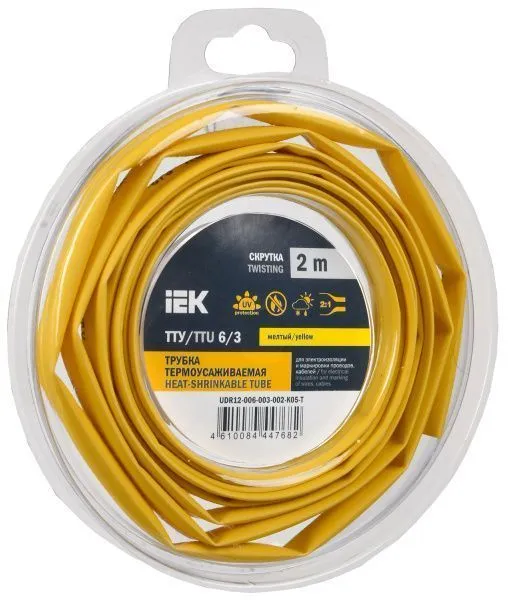Трубка термоусадочная ТТУ нг-LS 6/3 желтая (2м/упак) IEK UDR12-006-003-002-K05-T