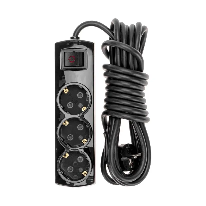 Удлинитель PREMIUM 3 гнезда, 5м, 3х1,5мм², с/з, с выключателем, черный REXANT - Фото 2