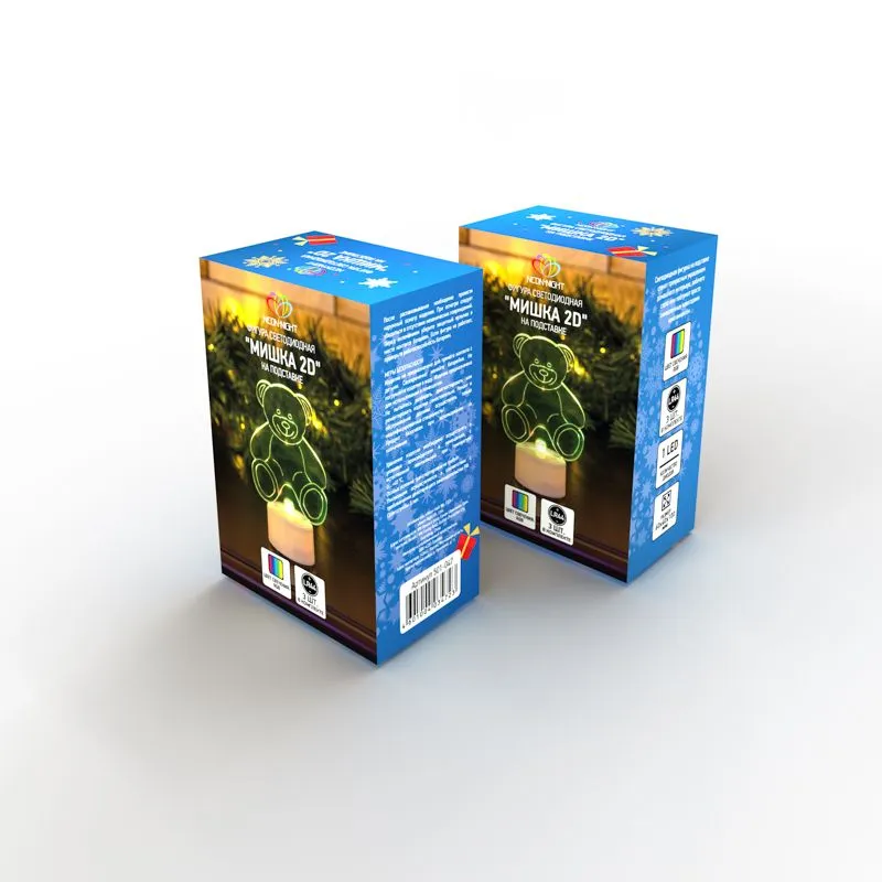 Фигура светодиодная на подставке Мишка 2D, RGB - Фото 3