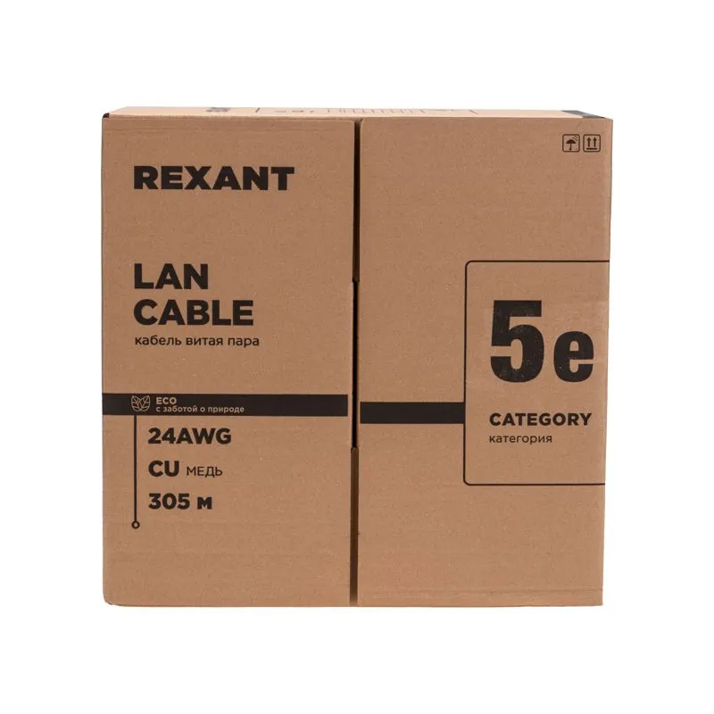 Кабель витая пара F/UTP, CAT 5e, PVC, 4PR, 24AWG, INDOOR, SOLID, серый, 305м, РФ REXANT - Фото 2
