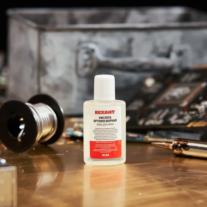 Флюс для пайки, КИСЛОТА ОРТОФОСФОРНАЯ 75%, 30мл, флакон REXANT - Фото 2