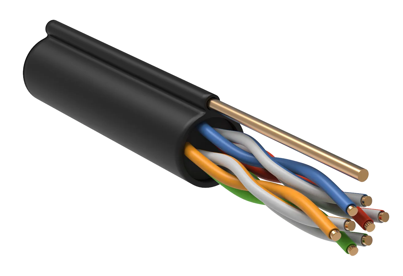 ITK Витая пара U/UTP кат.5E 4х2х24AWG solid LDPE c металлическим тросом 1,2мм черный (305м) LC3-C5E04-159